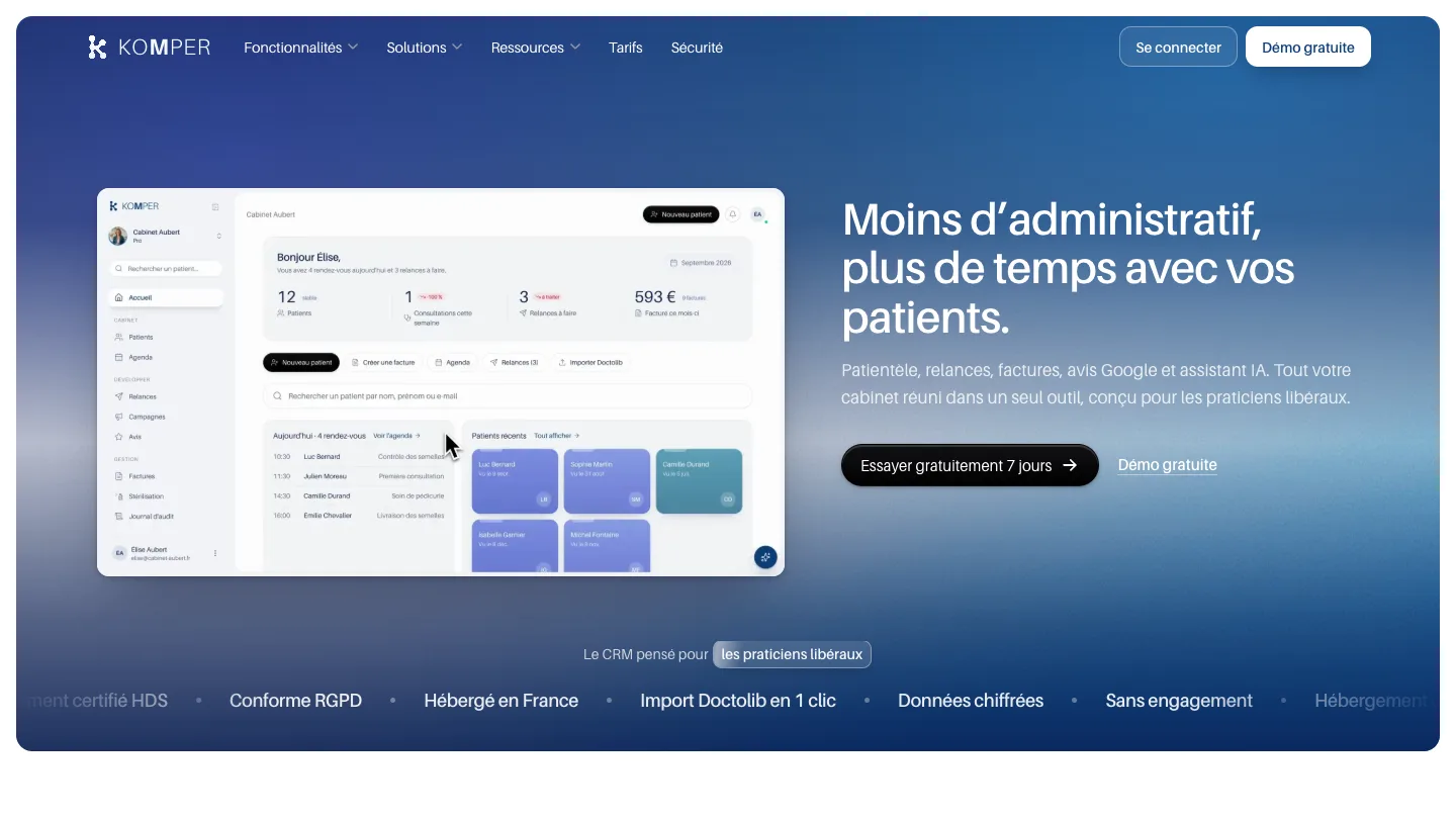 Page d'accueil du site Komper