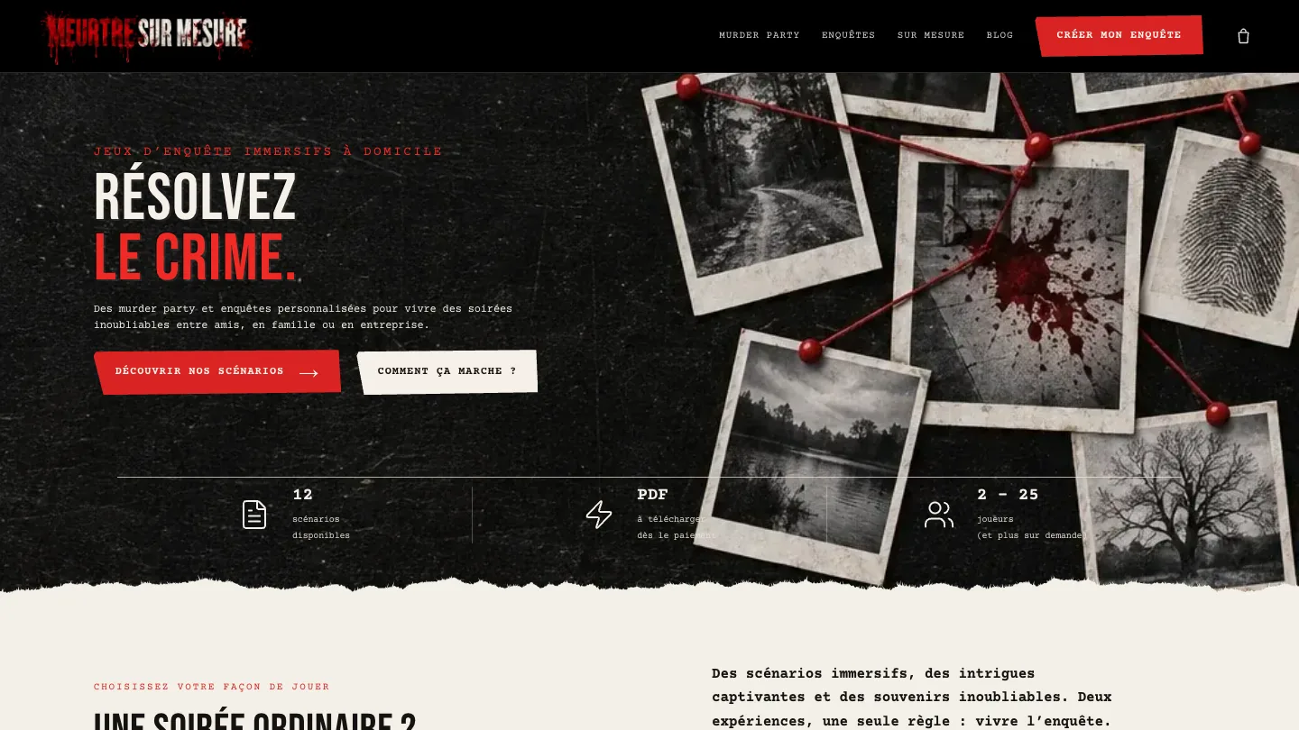 Page d'accueil du site Meurtre sur Mesure